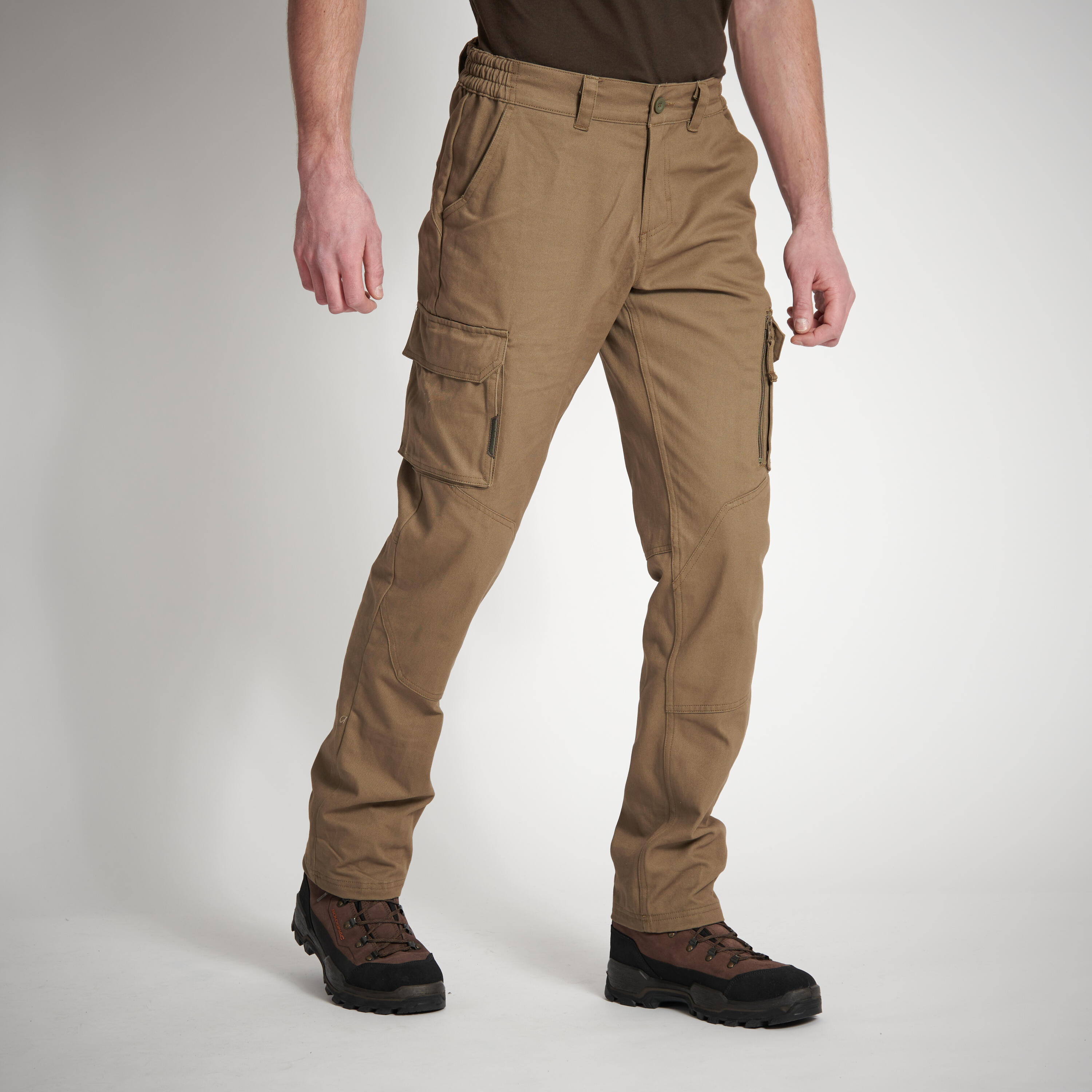 ROBUST CARGO TROUSERS STEPPE 300 CAMOUFLAGE WOODLAND GREEN - Decathlon