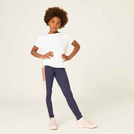 Girls' Breathable Leggings S500 - Navy Blue/Pink