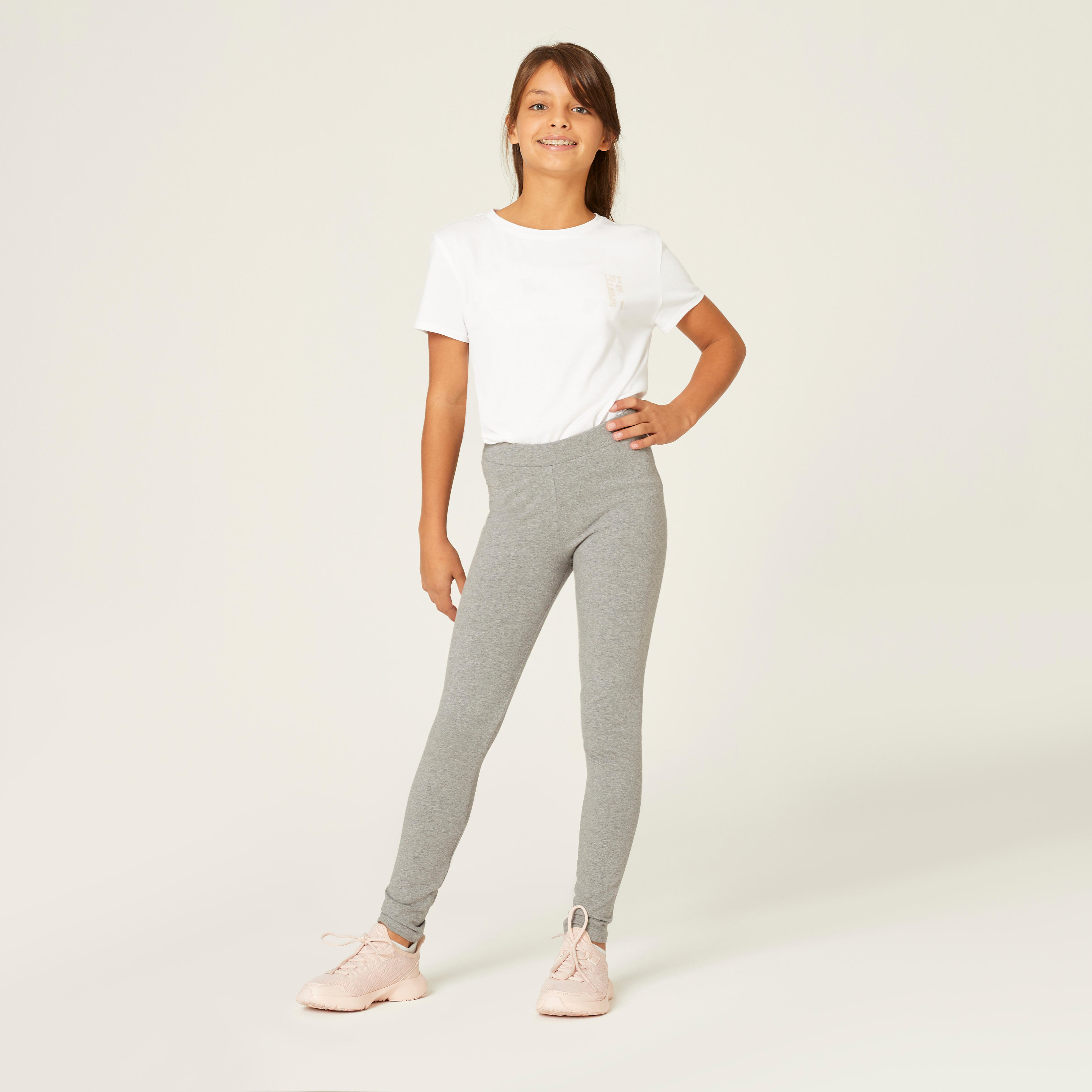 Kids’ Cotton Leggings - 500 Grey - DECATHLON