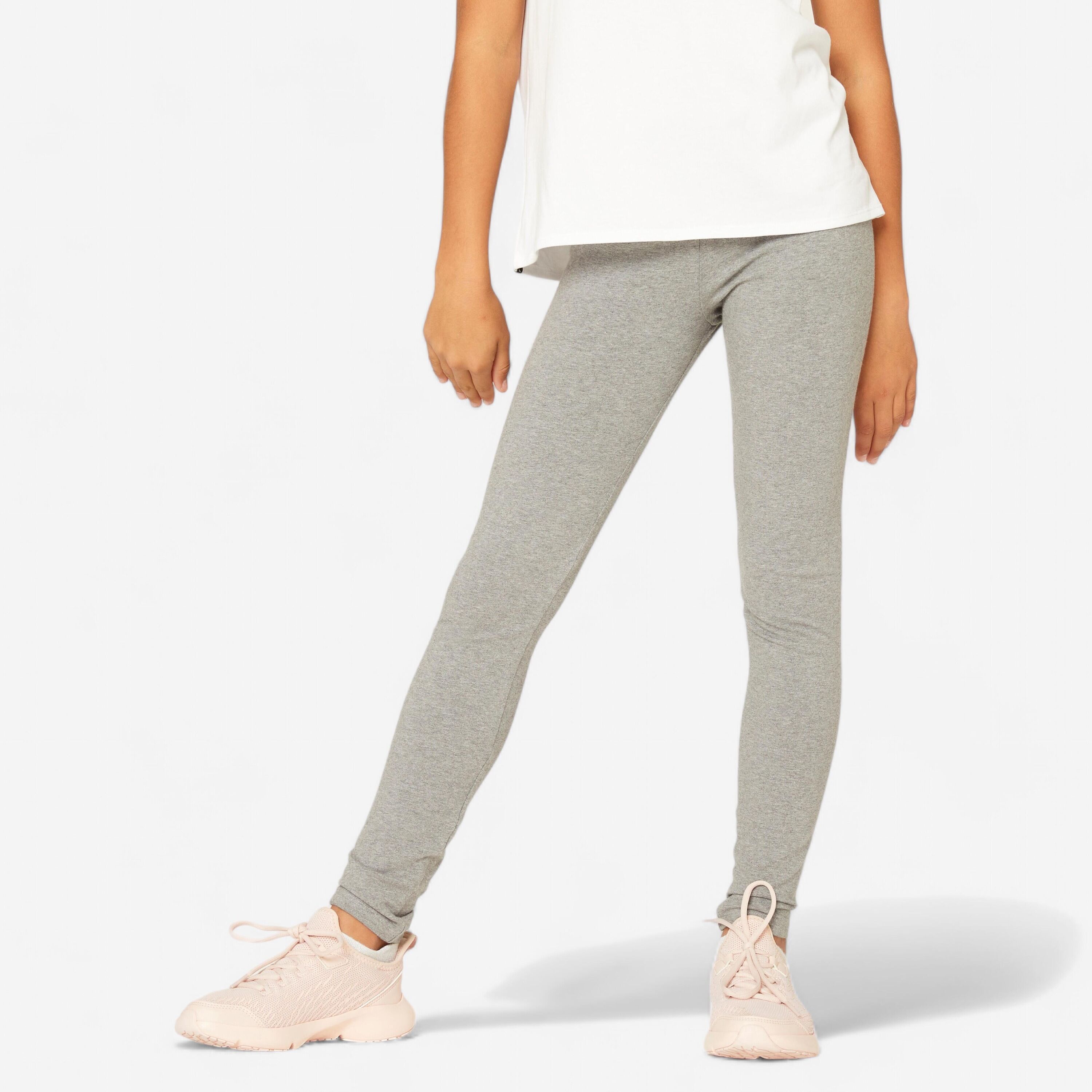 DECATHLON Girls' Cotton Leggings - Grey