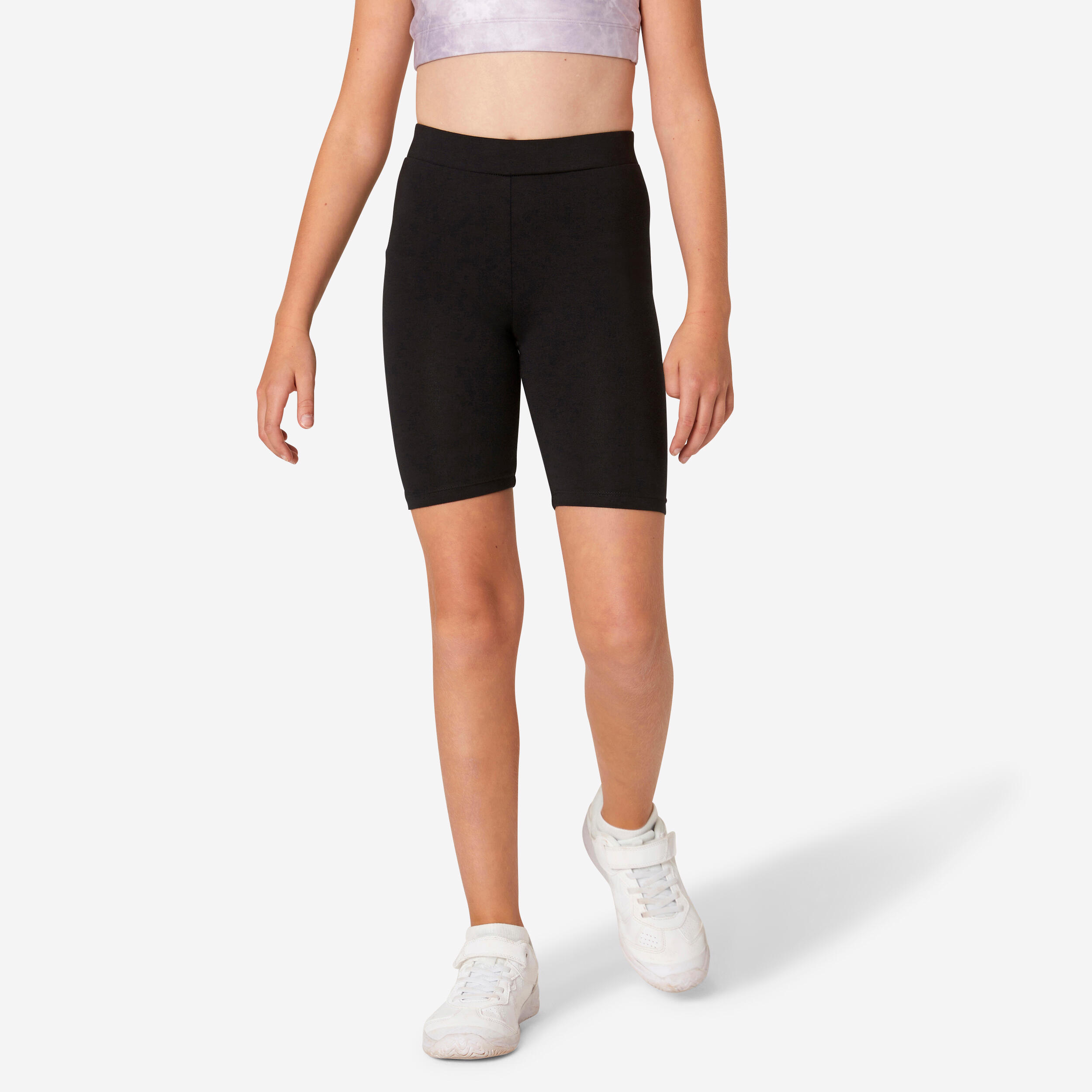 Girls' Cotton Cycling Shorts - Black 1/4