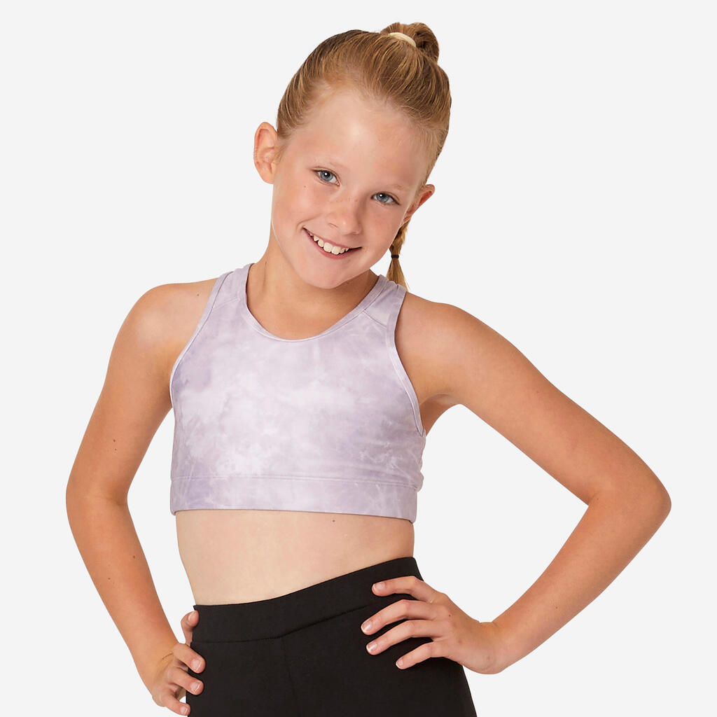 Brassière de sport respirante fille, Imprimé Tye and dye mauve