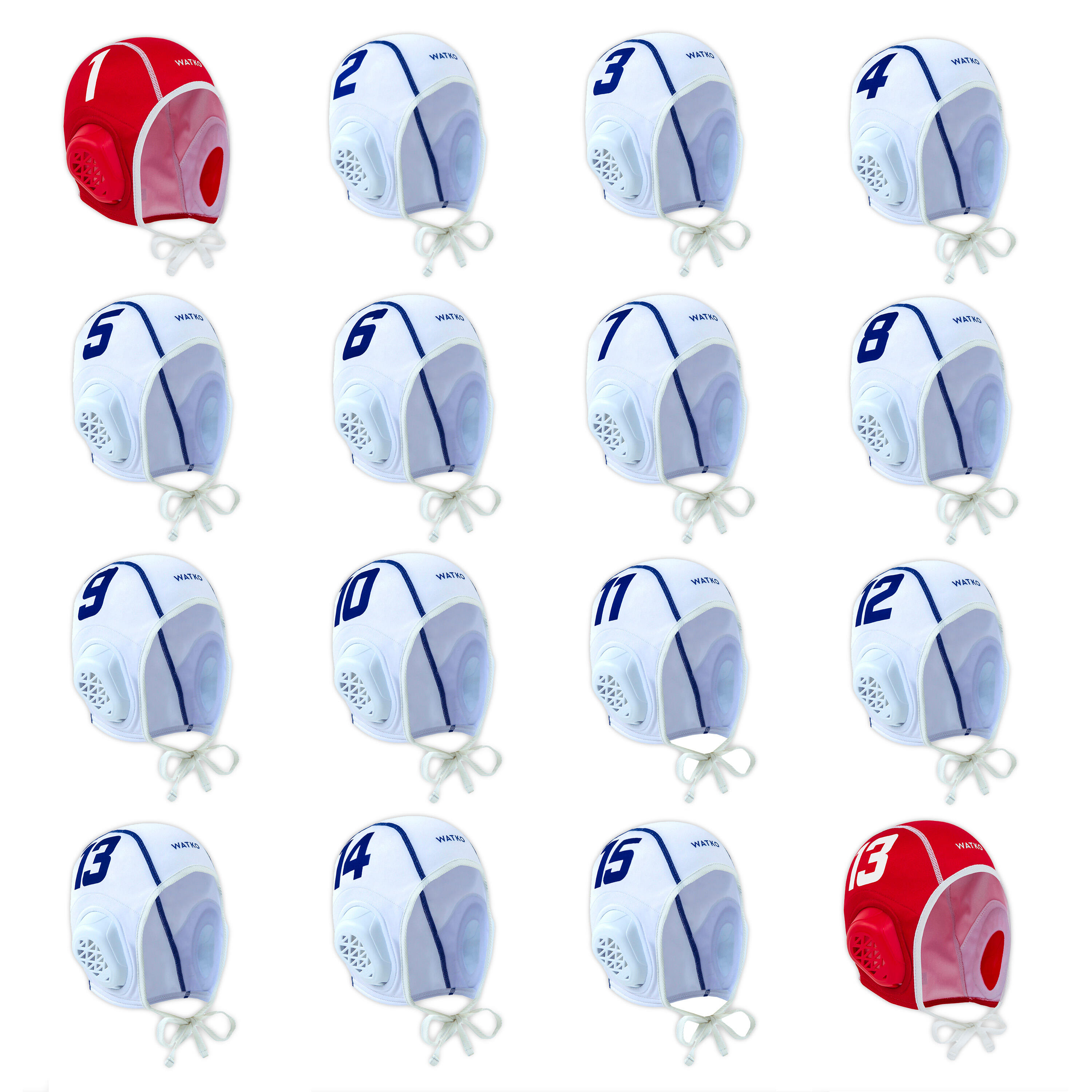 ADULT'S SET OF 16 WATER POLO CAPS WP900 WHITE 1/7