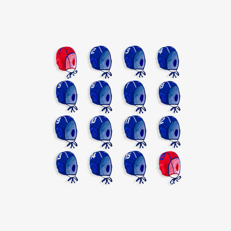 ADULT SET OF 16 CAPS FOR WATER POLO WP900 BLUE