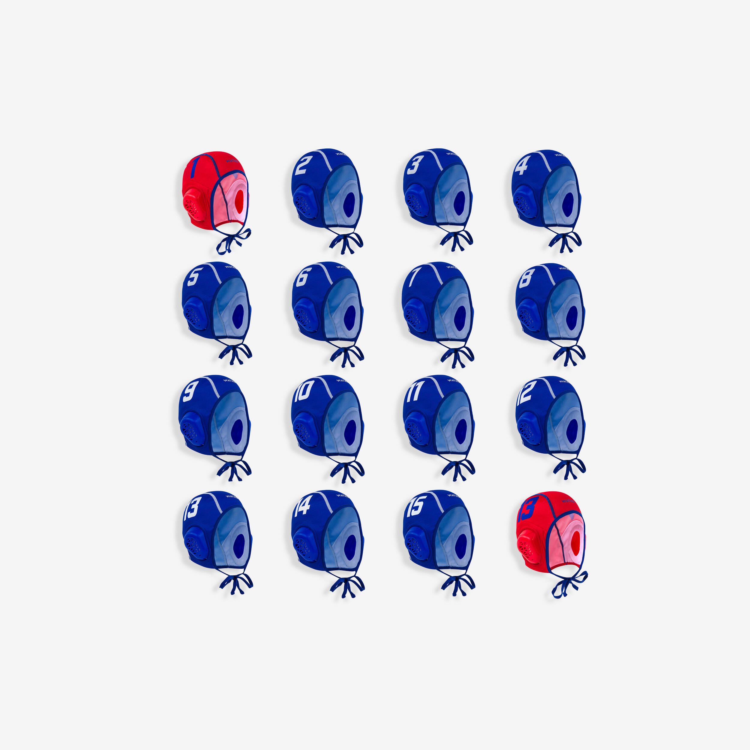 ADULT SET OF 16 CAPS FOR WATER POLO WP900 BLUE 1/7