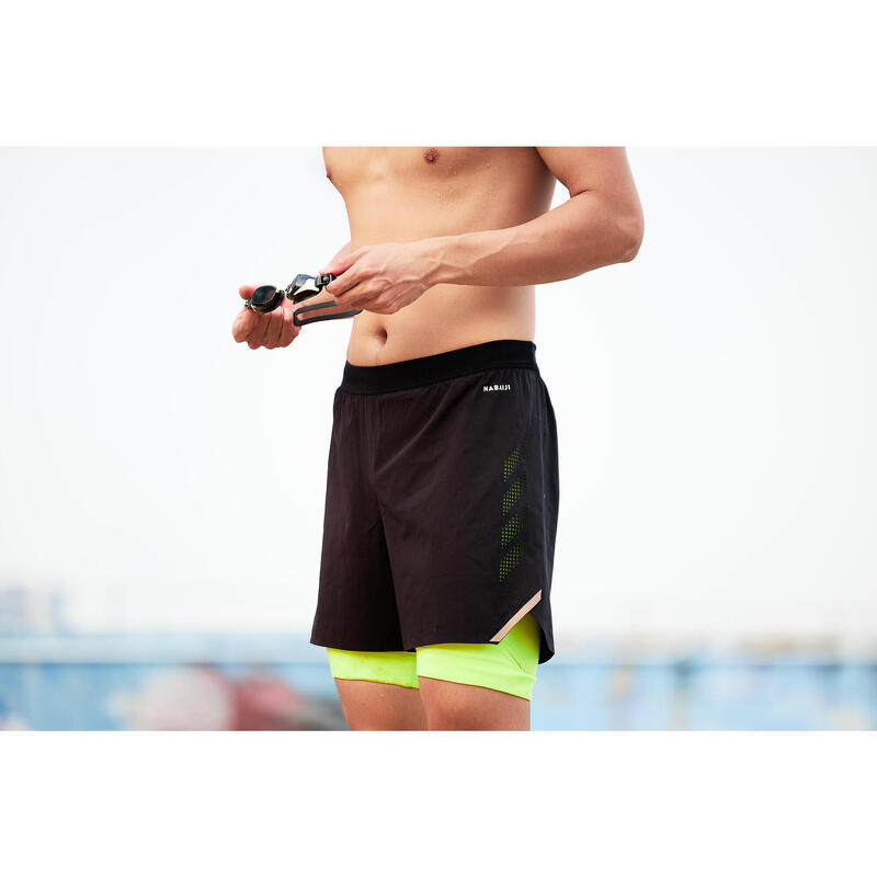 Men's Swimming Jammer-Swim Short 500 Fiti - Black / Yellow / Beige