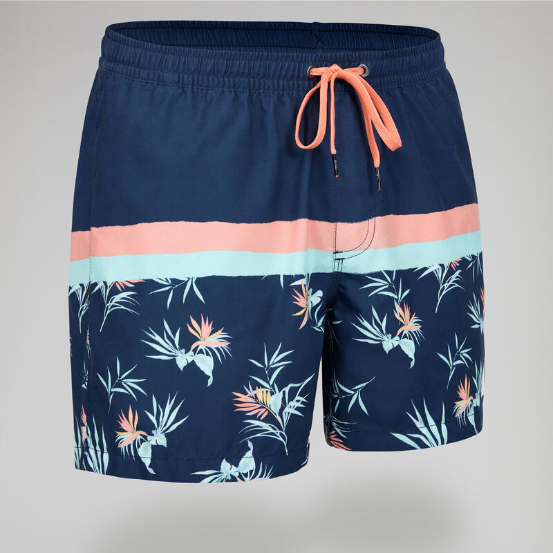 Korte boardshort voor surfen heren marineblauw koraal