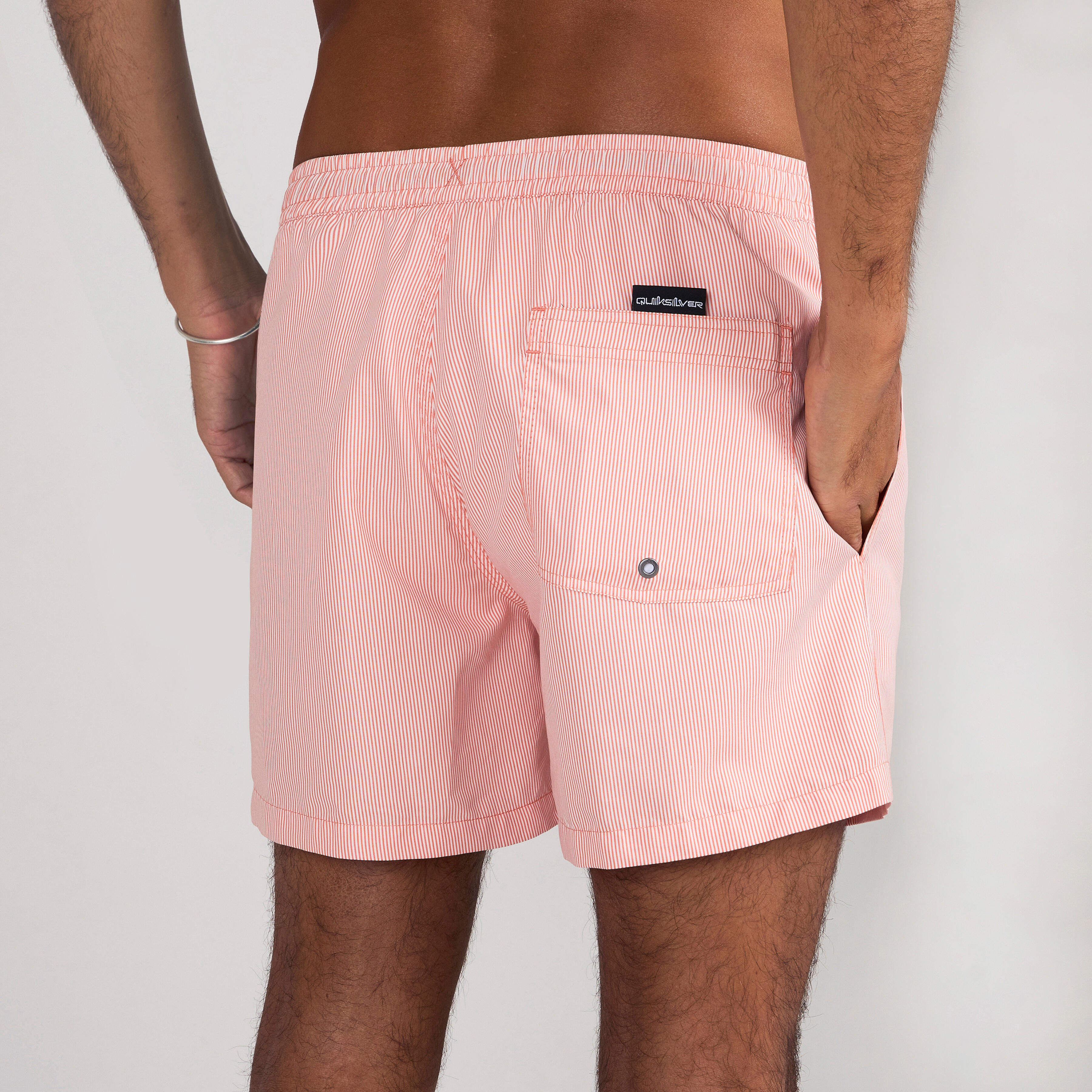 Men's short swim shorts - Deluxe volley stripe coral