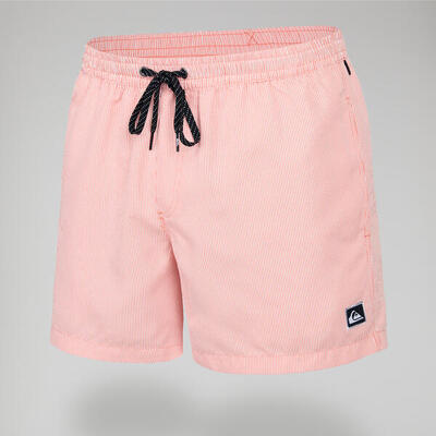 Korte boardshort voor heren volley deluxe koraalrood gestreept