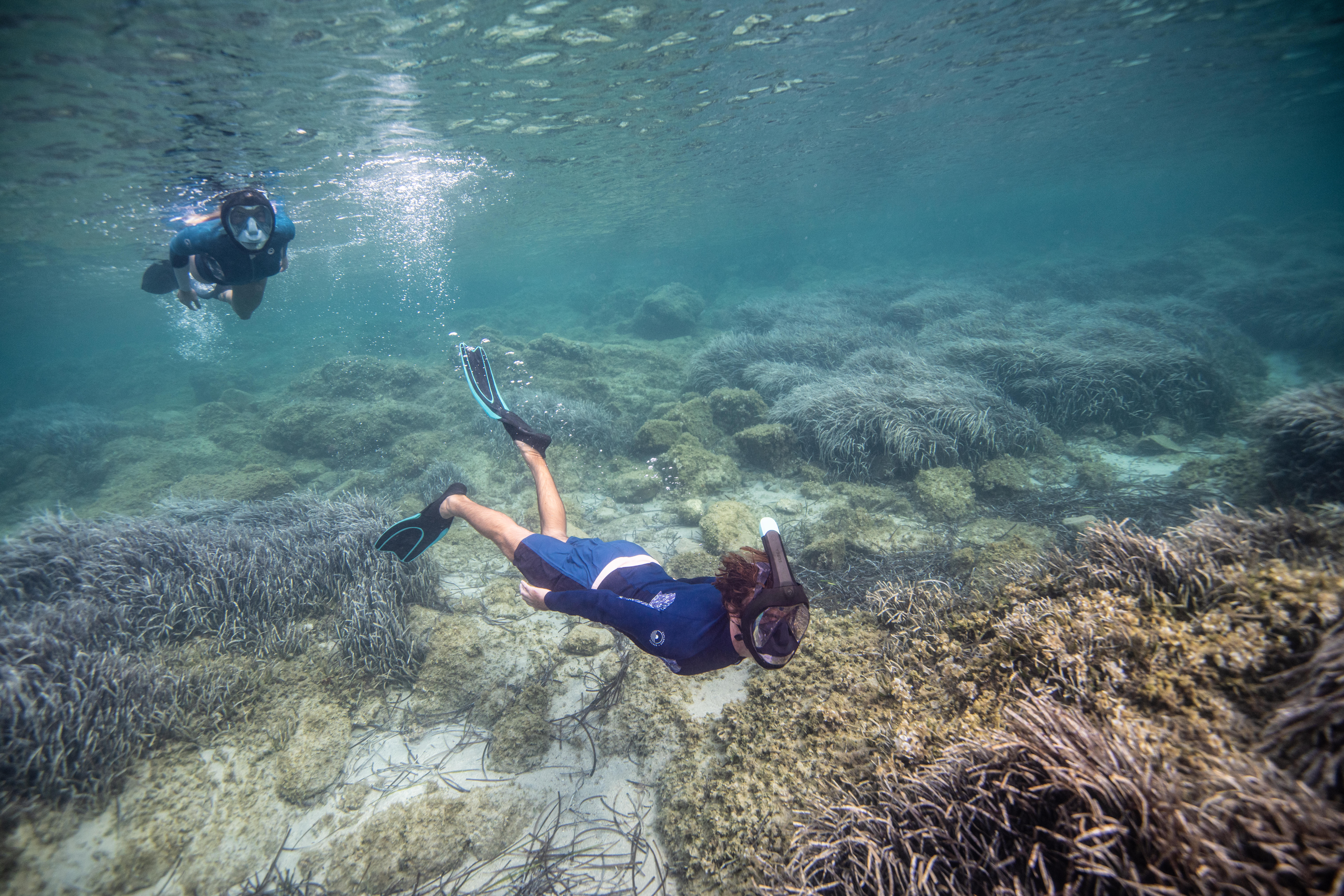 Adult Snorkeling Fins - FF 100 REACT Black Green Marble