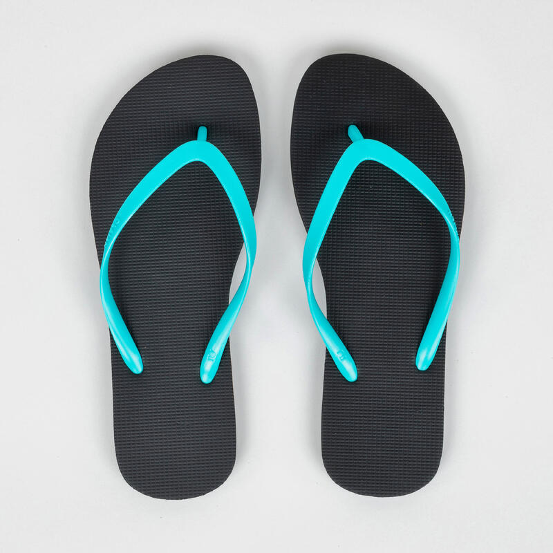 Slippers voor dames 100 zwart/turquoise