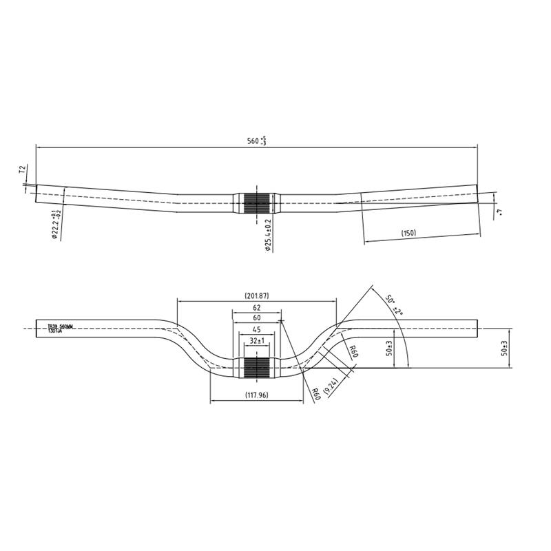 Manubrio in alluminio per bici da strada 25,4 560mm nero