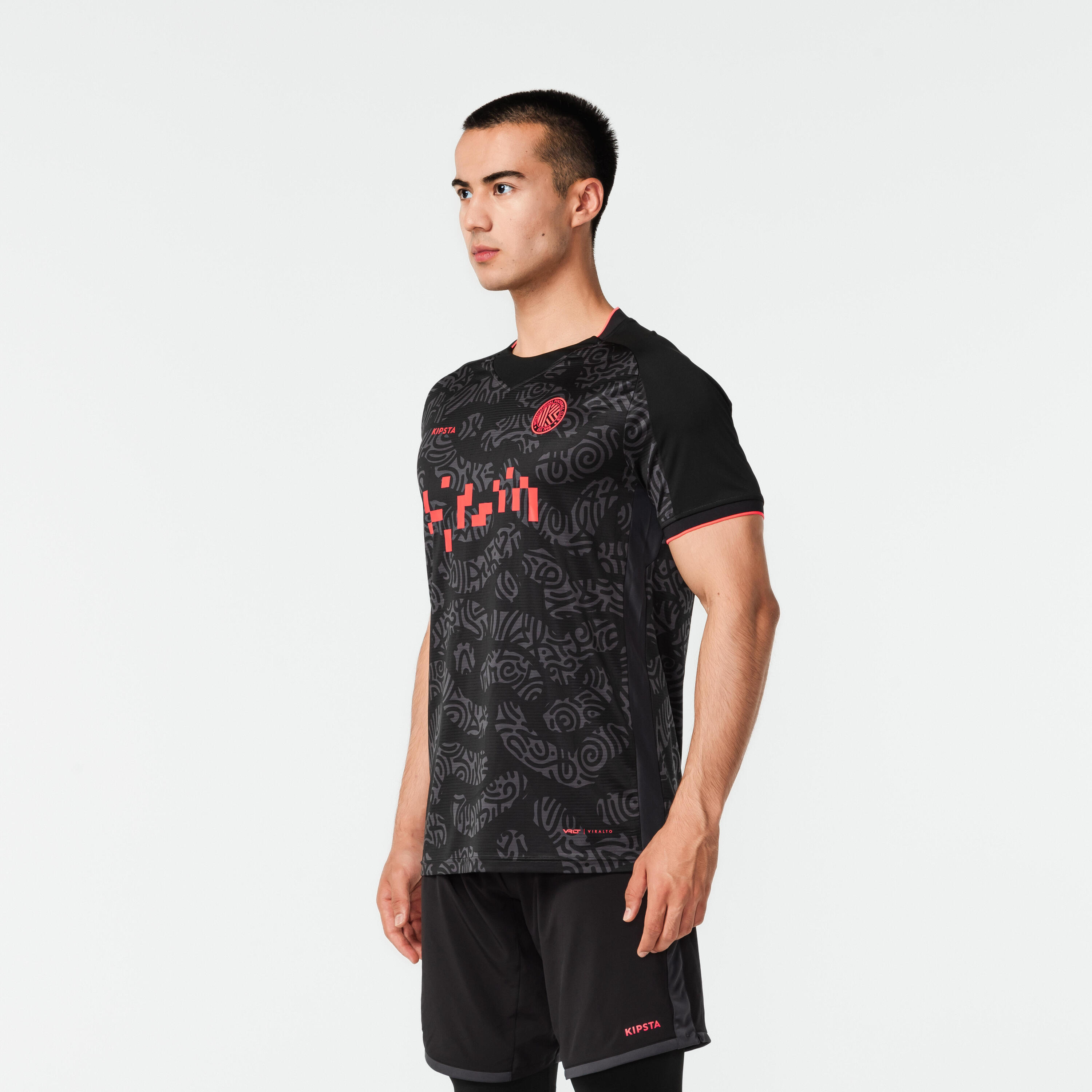 CAMISETA DE FÚTBOL  VIRALTO II MANGA CORTA NEGRO, GRIS Y ROSA 4/14