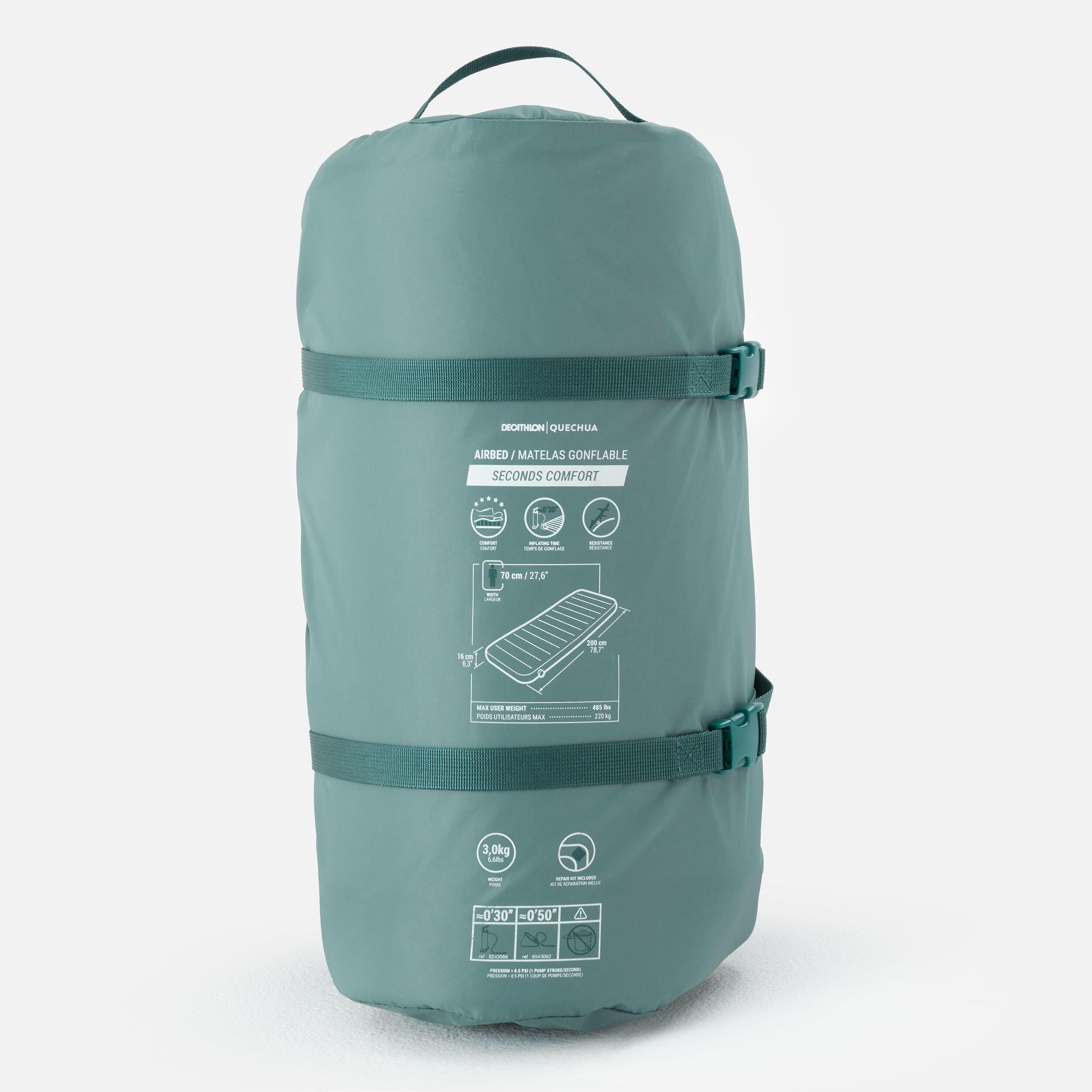 INFLATABLE CAMPING MATTRESS AIR SECONDS COMFORT 70 CM 1 PERSON