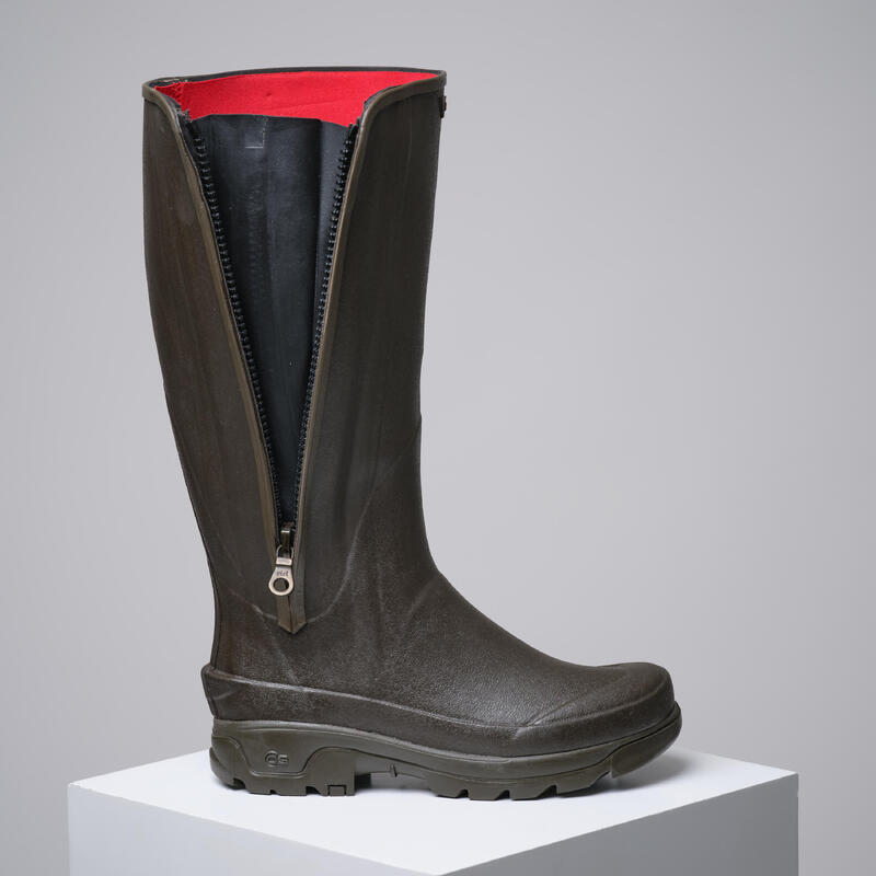 Bottes Chasse Chaudes Caoutchouc Néoprène Avec Zip Homme, 540 Marron