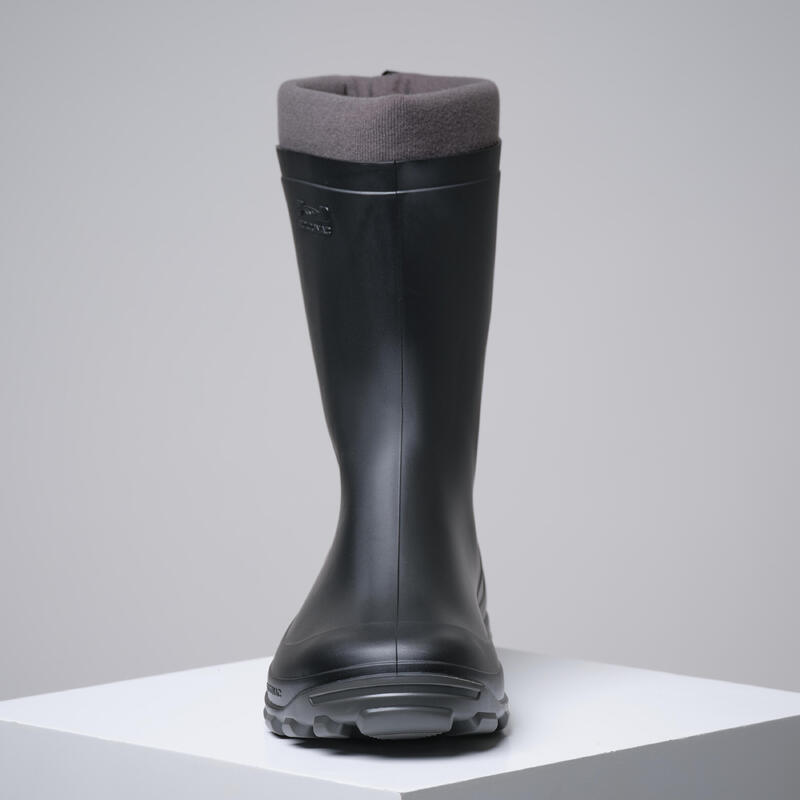 BOTTES DE PLUIE HIVER CHAUDS FOURRÉES LÉGÈRES 100 NOIR - FEMME HOMME
