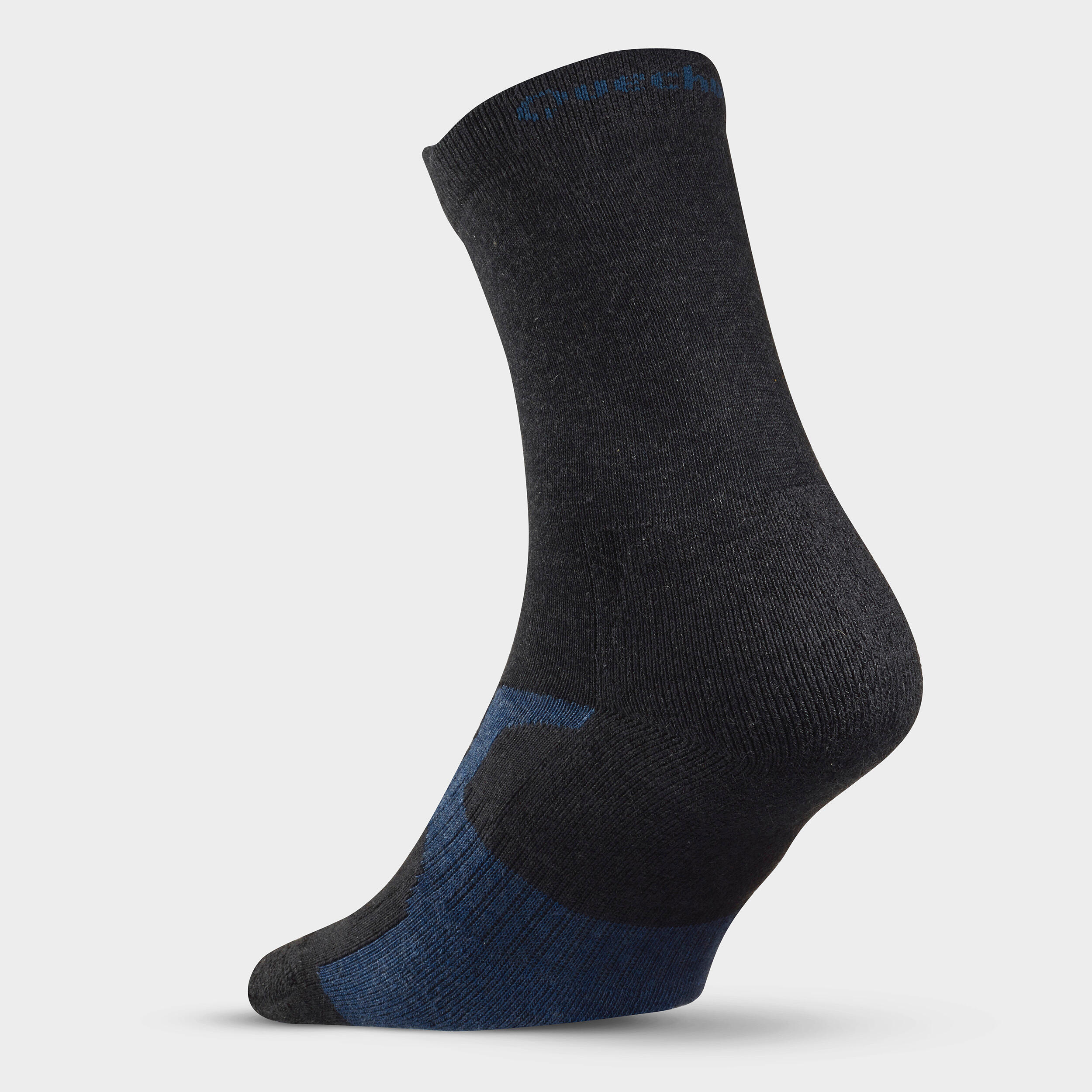 2 paires de chaussettes de randonnée tiges hautes enfant Crossocks Noir Gris 7/9