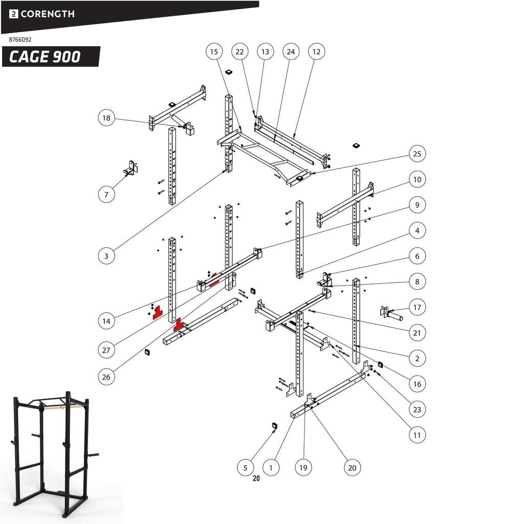 Befestigungsplatten unten Kraftstation Cage 900