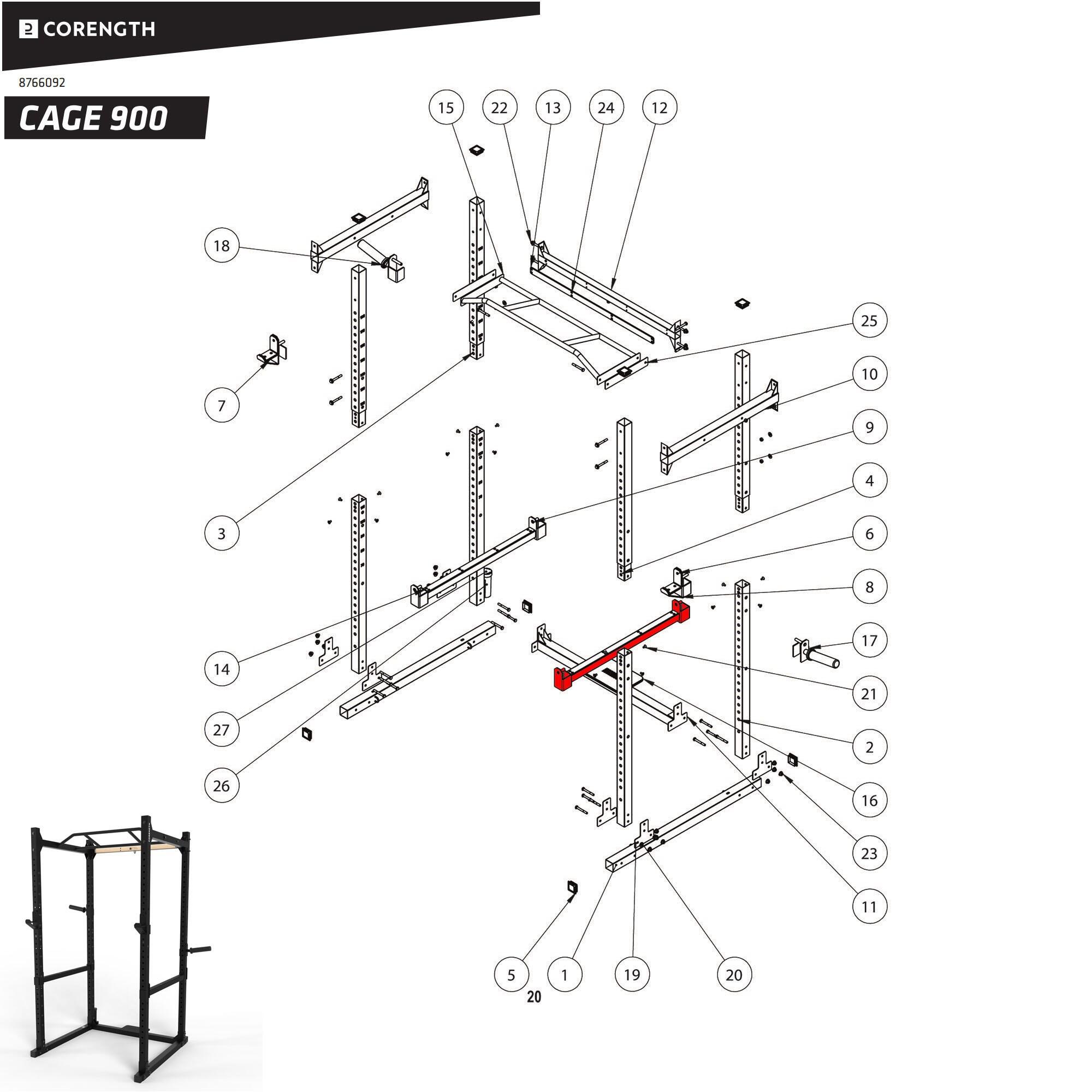 Repose barre de securite  - pièce détachée pour rack musculation 4/5