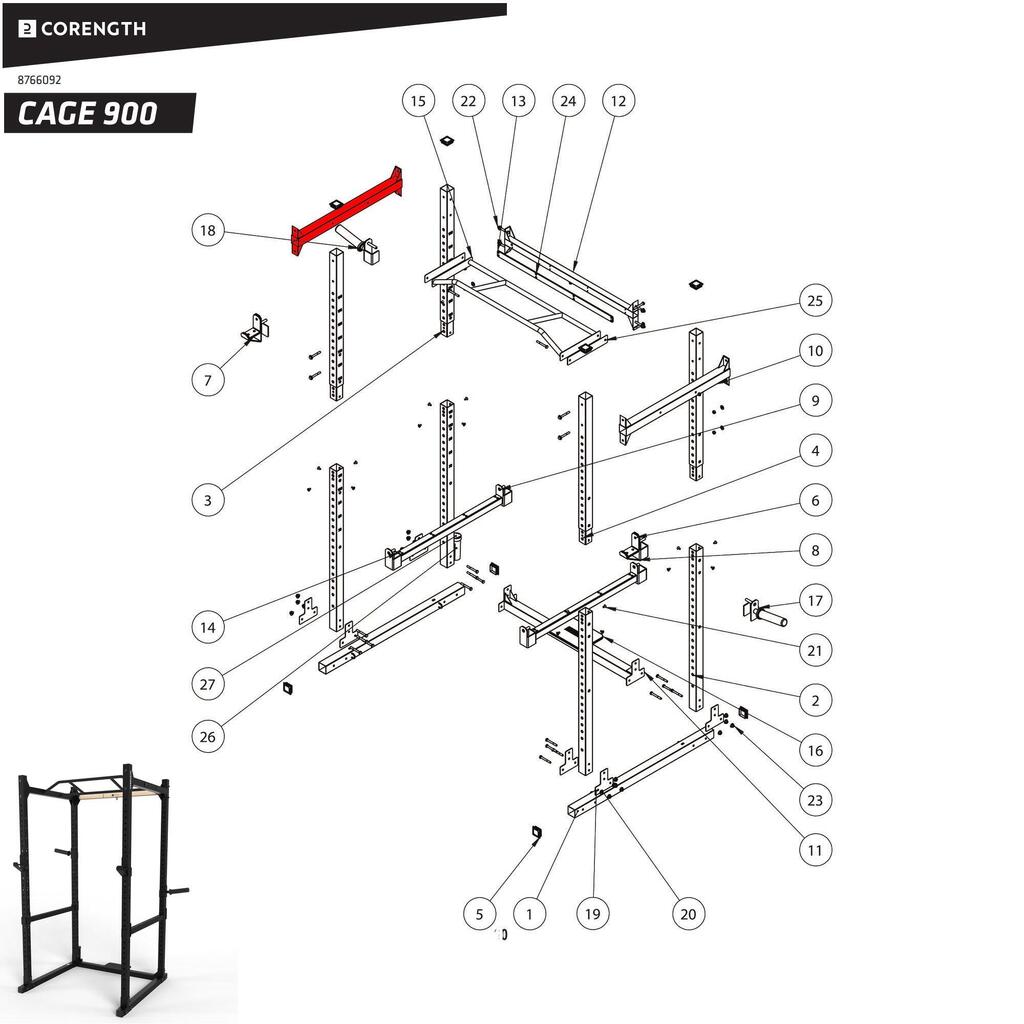 Querstange oben rechts/links Kraftstation - Cage 900