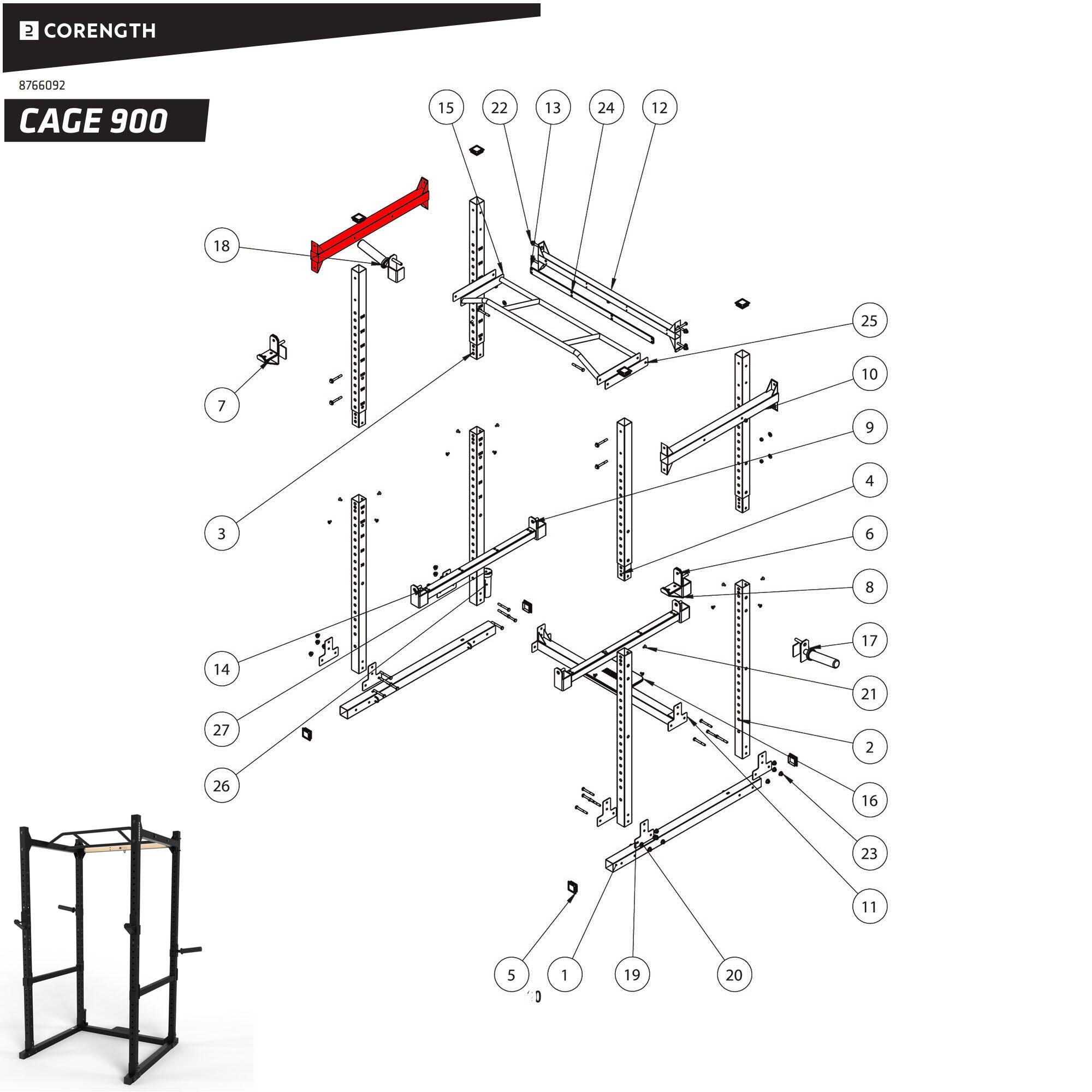 Dwarsbalk boven L/R voor power rack 900 5/5