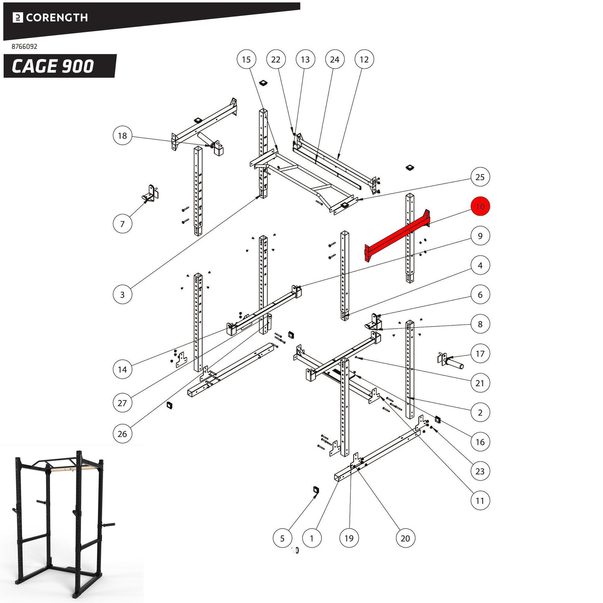 Dwarsbalk boven L/R voor power rack 900 4/5