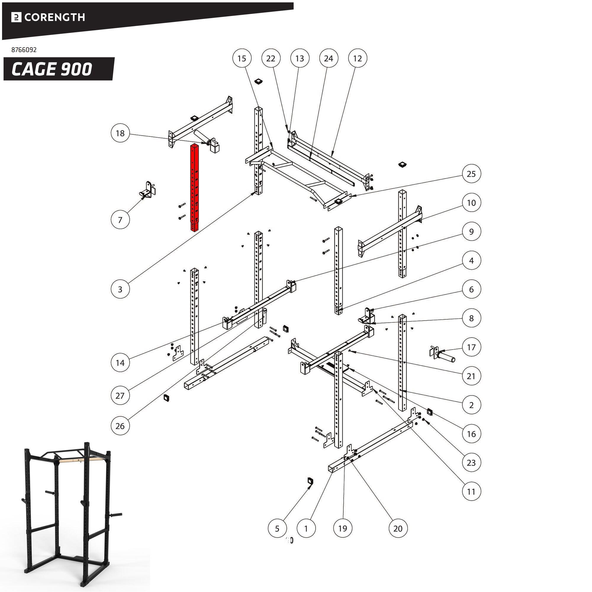 RACK DE MUSCULATION 900 - MONTANT HAUT AVANT G / D 4/4