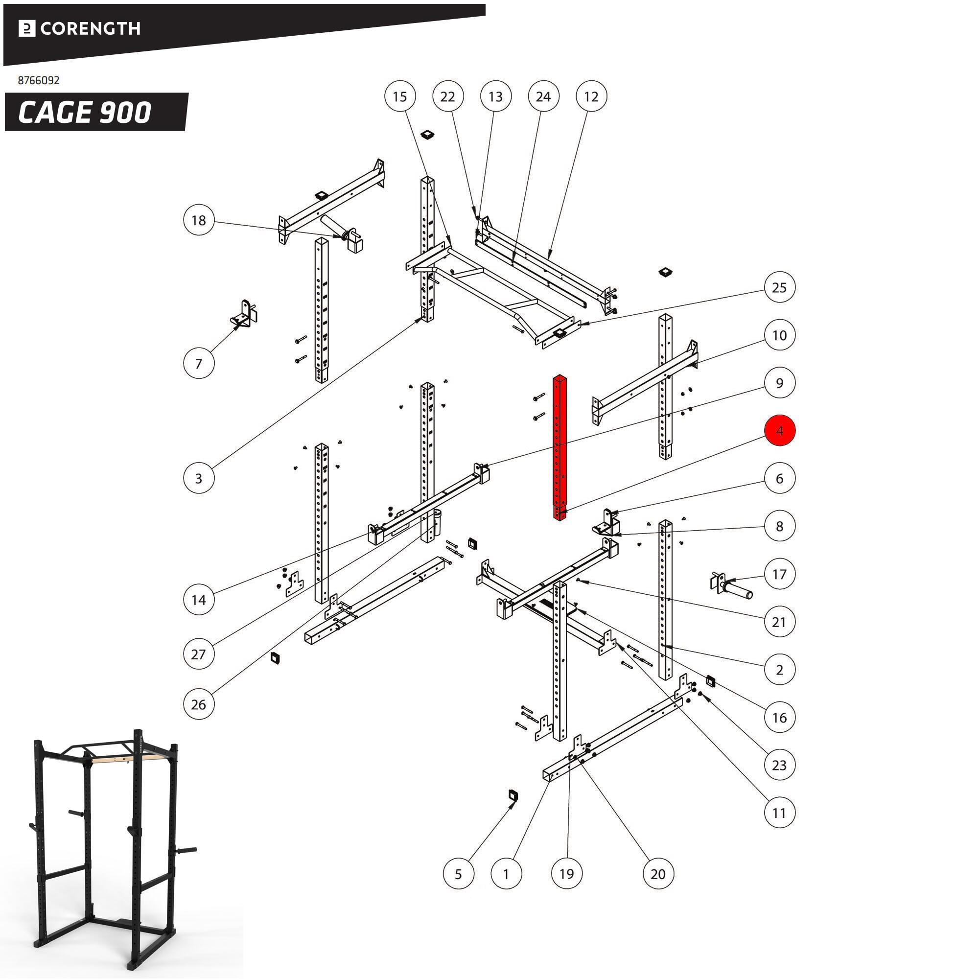RACK DE MUSCULATION 900 - MONTANT HAUT AVANT G / D 3/4