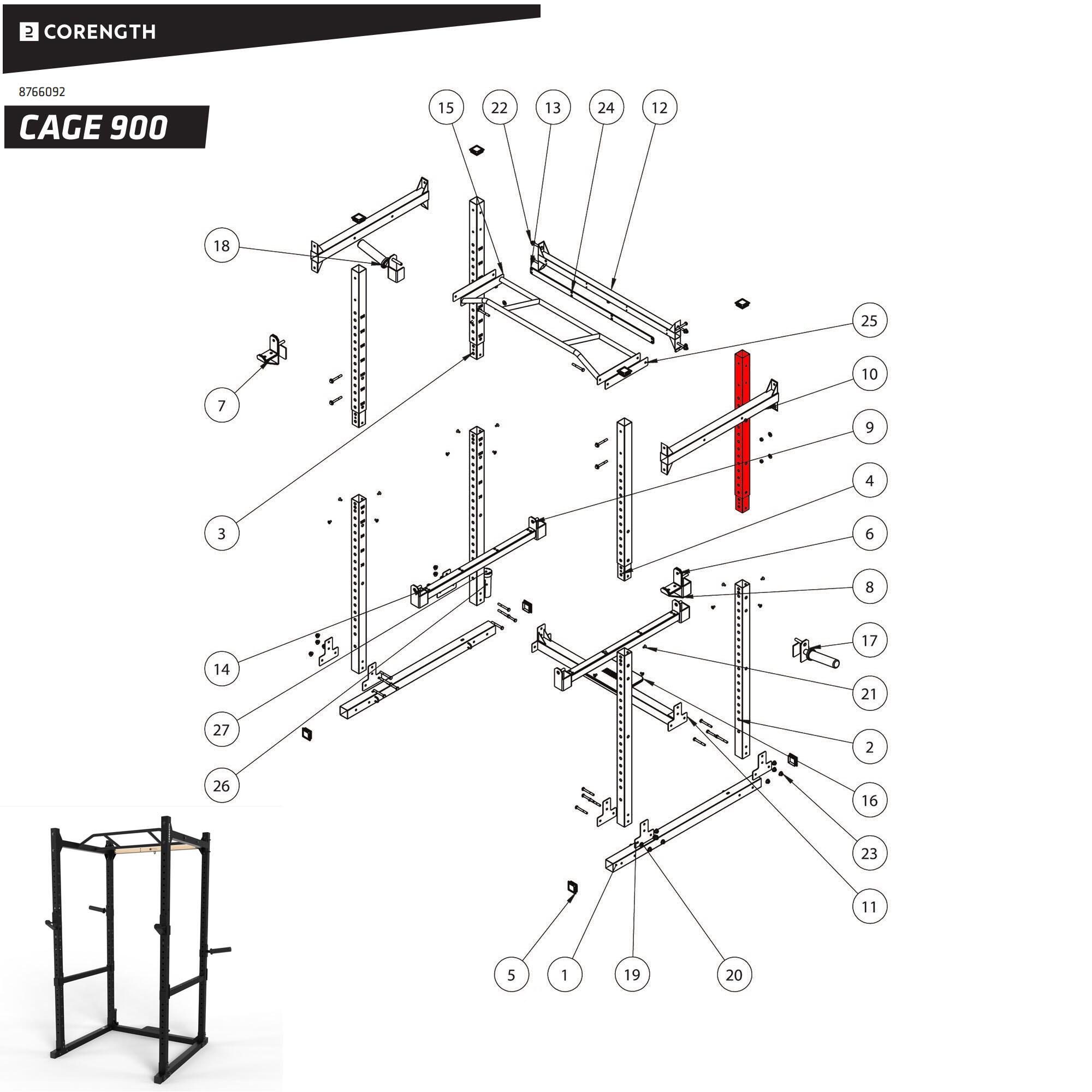 Bovenste staander voor achteraan L/R power rack 900 5/5