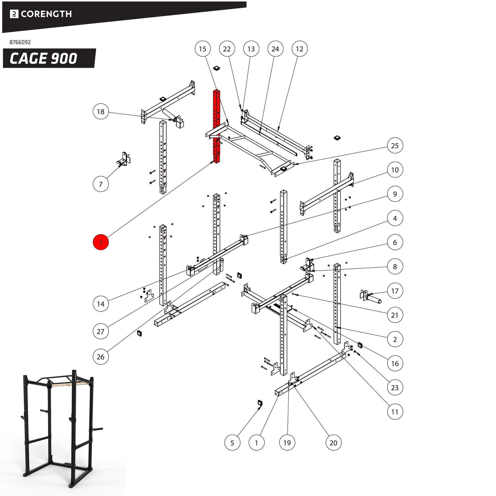 Bovenste staander voor achteraan L/R power rack 900 4/5