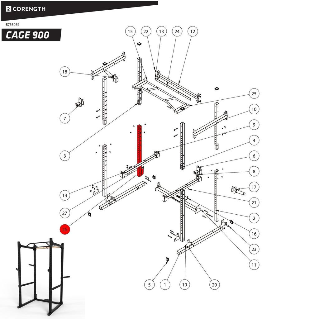 Pfosten hinten + Stangenablage Kraftstation - Cage 900