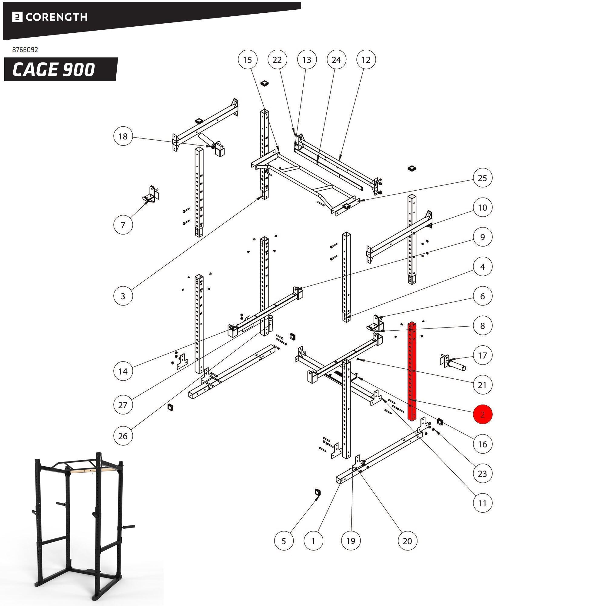 Rack Musculación 900 Montante Inferior 3/5