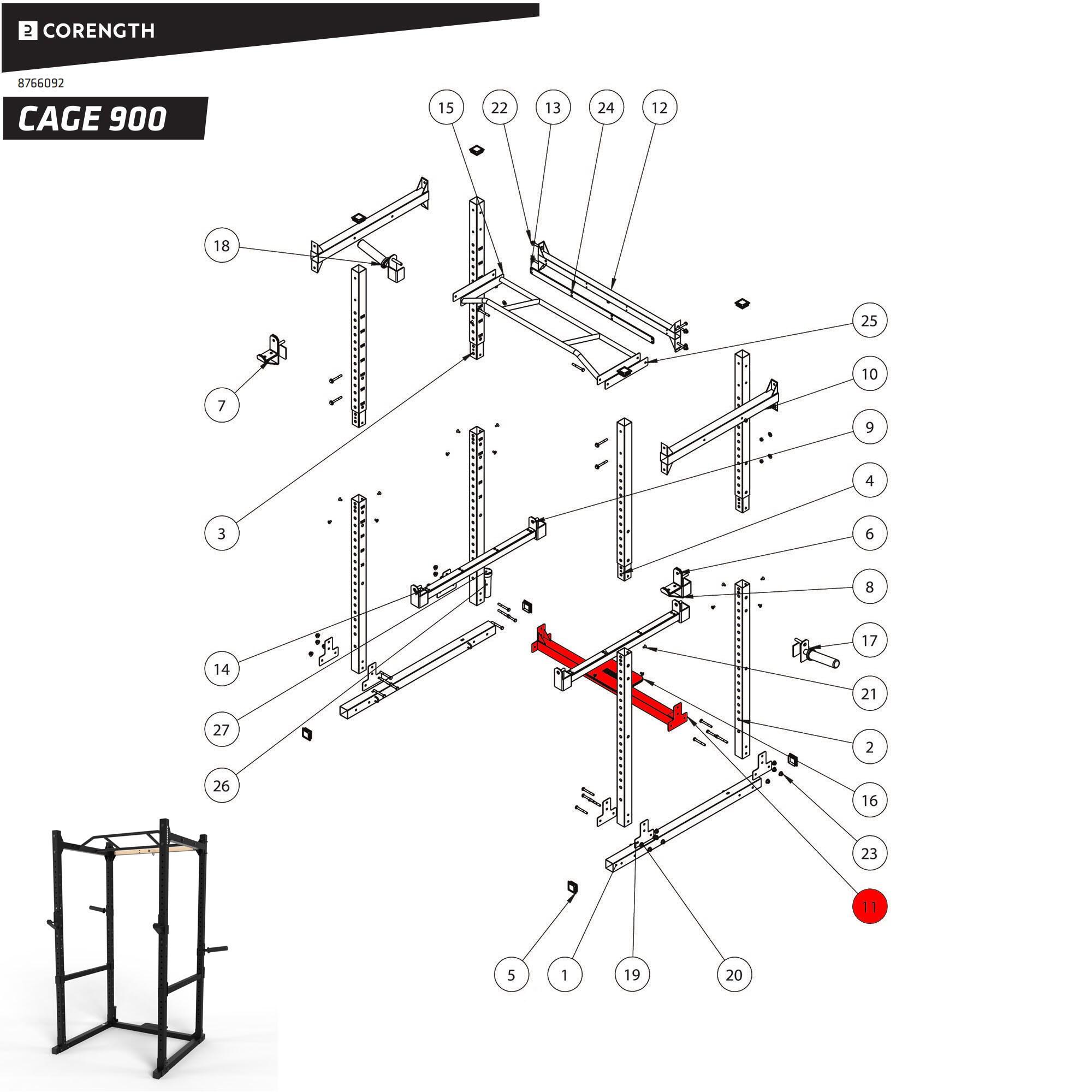 Travesaño Inferior Trasero Rack Musculación 900 3/3