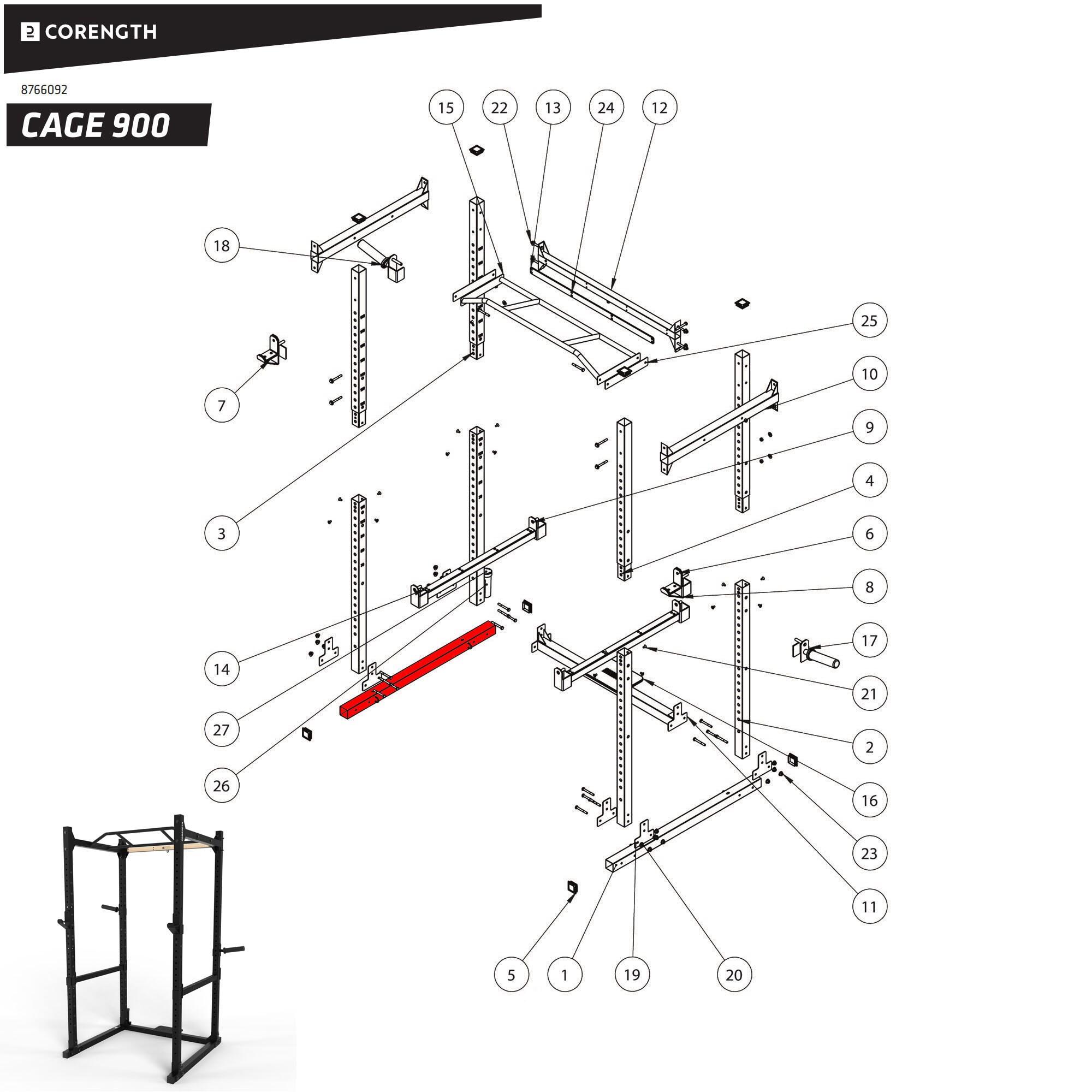 Rack Musculación 900 Tubo Lateral Inferior 4/4