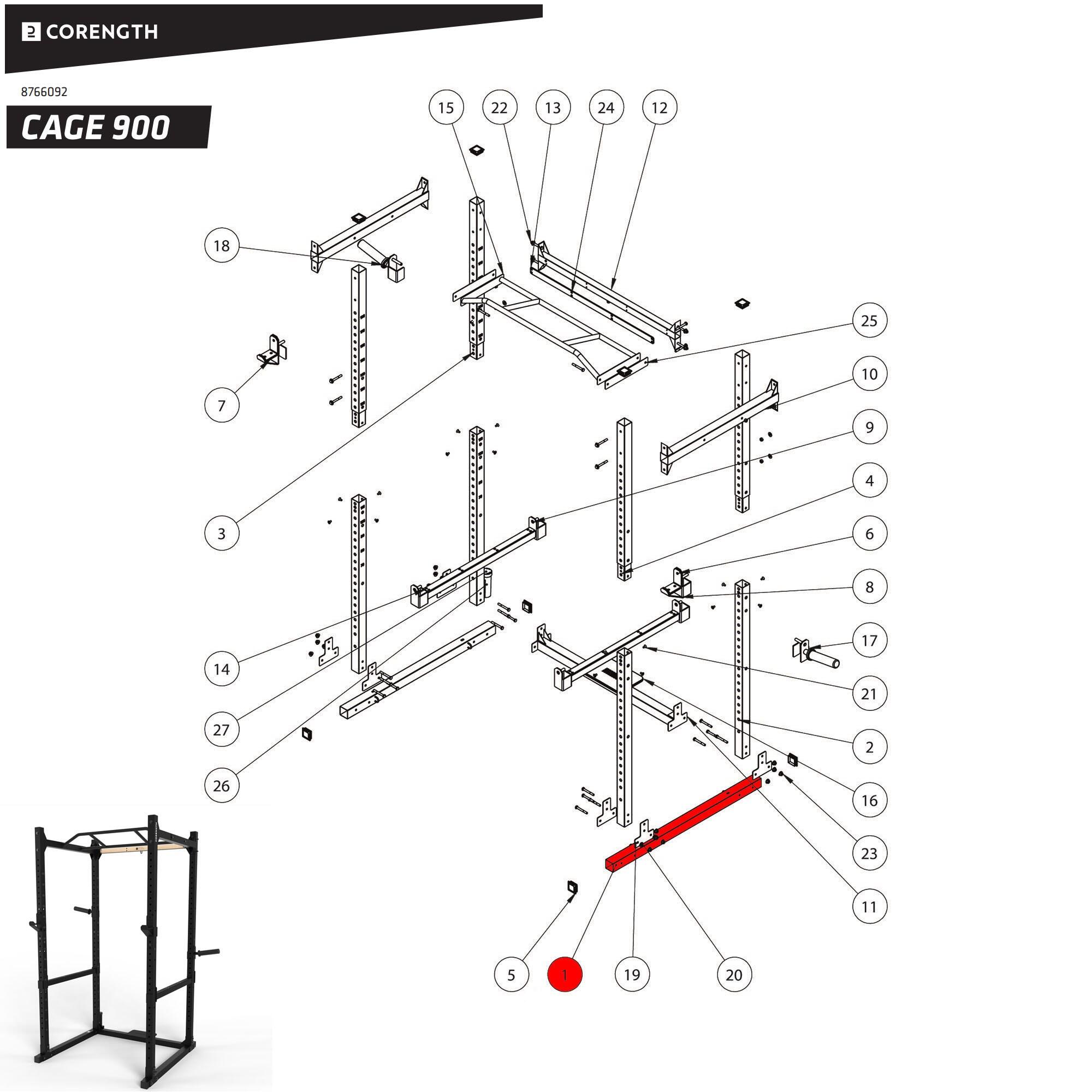 Rack Musculación 900 Tubo Lateral Inferior 3/4
