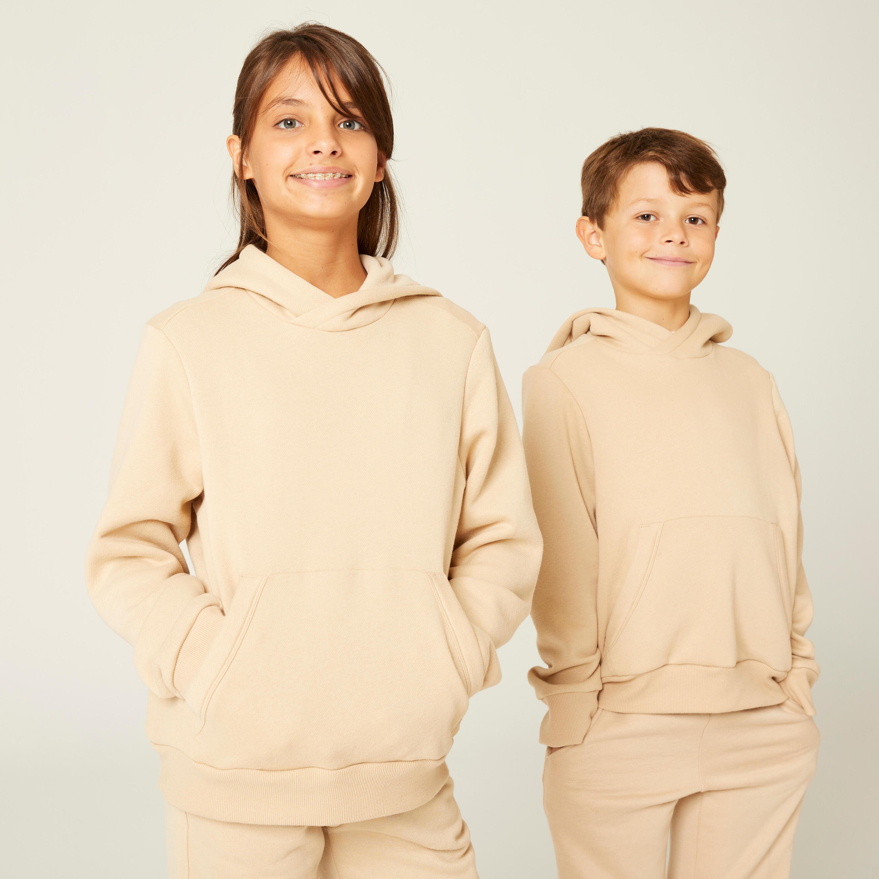 DOMYOS Kids' Cotton Hoodie - Beige