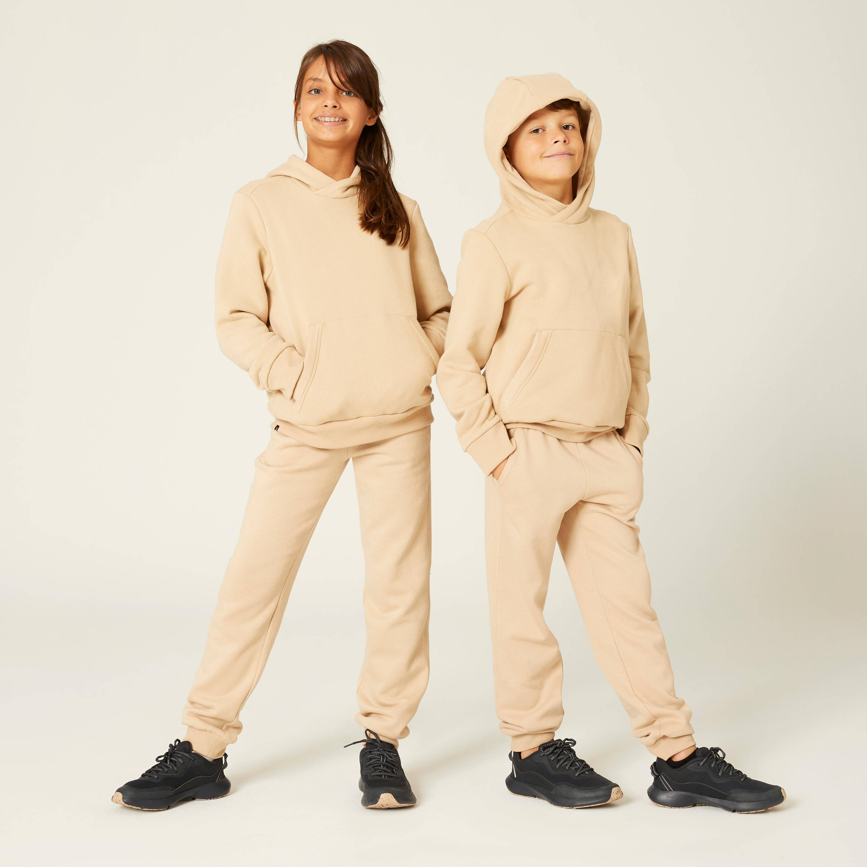 Kids' Cotton Hoodie - Beige -  2
