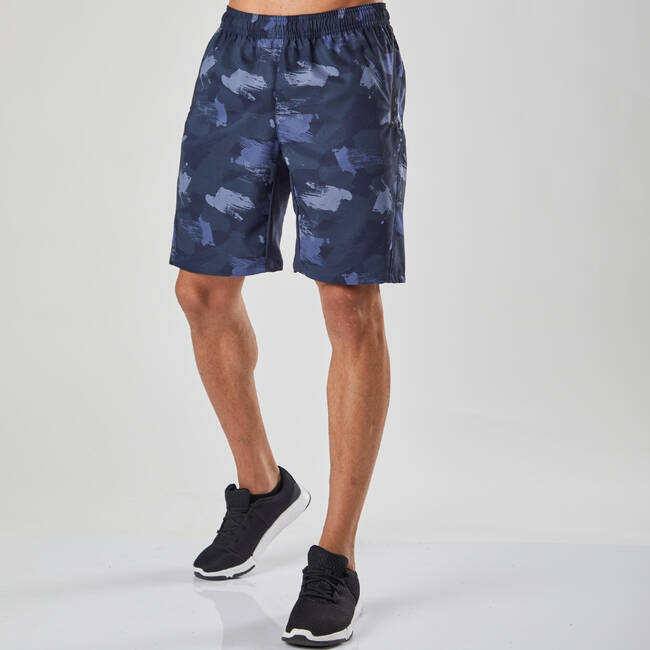 Men Sports Gym Shorts Polyester With Zip Pockets - Blue Camo