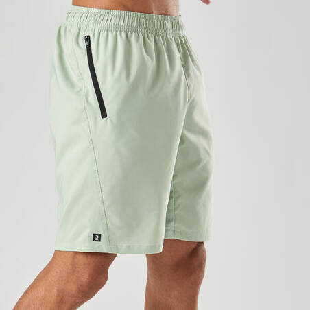 Celana Pendek Fitness Essential Berpori Pria dengan Saku Ritsleting - Hijau