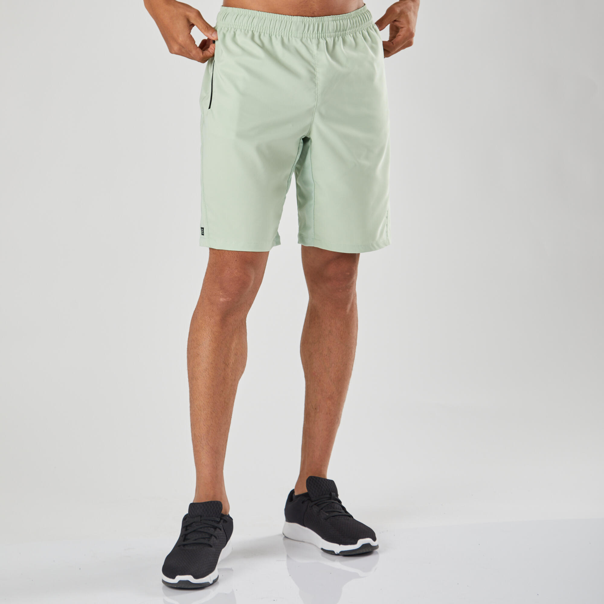 Men's Fitness Shorts With Zipper Pockets - Sage Green