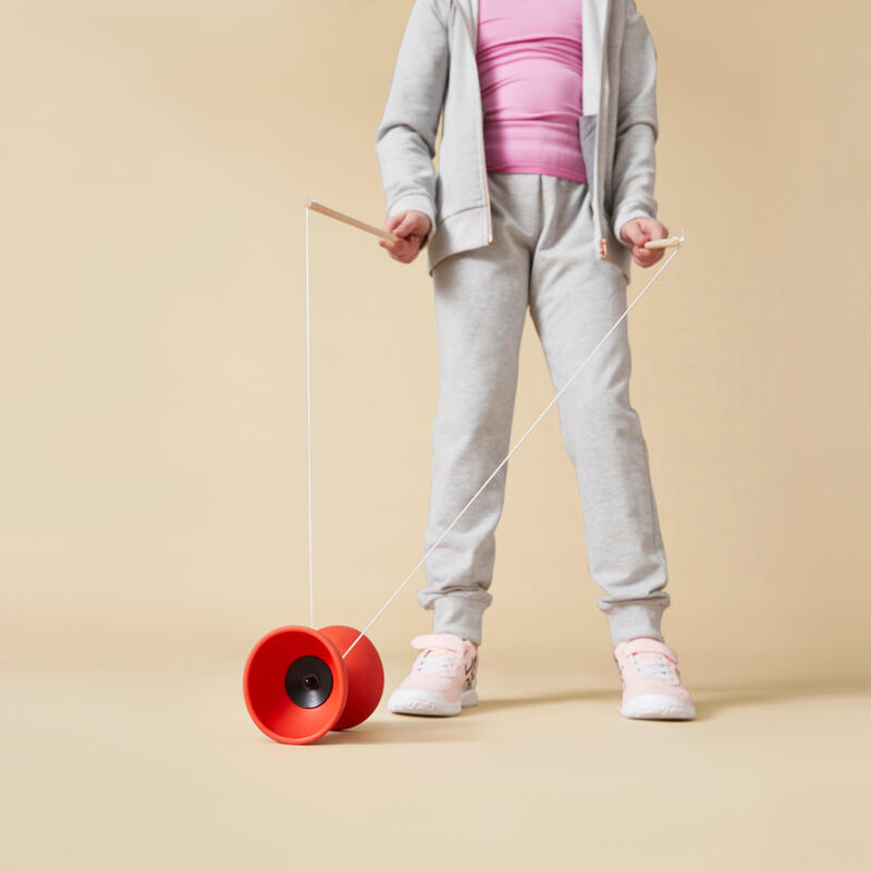 Diabolo voor jongleren 100 rood met houten stokjes