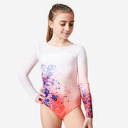 Maillot Ginástica Manga Comprida com Strass Menina JML980 Estampado Floral Rosa