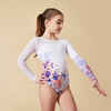 Girls' Gym Long-Sleeved Rhinestone Leotard JML 980 - White Flower Print