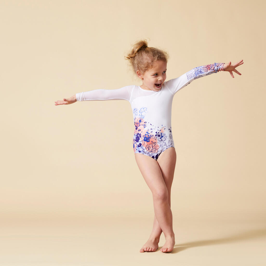 Girls' Long-Sleeved Gym Leotard with Rhinestones JML 980 - Blue Print