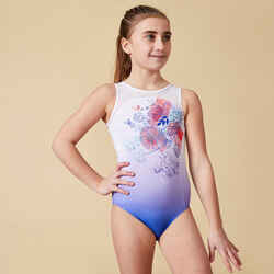 Girls' Sleeveless Gym Leotard with Rhinestones JSM900 - Blue/Printed Flowers