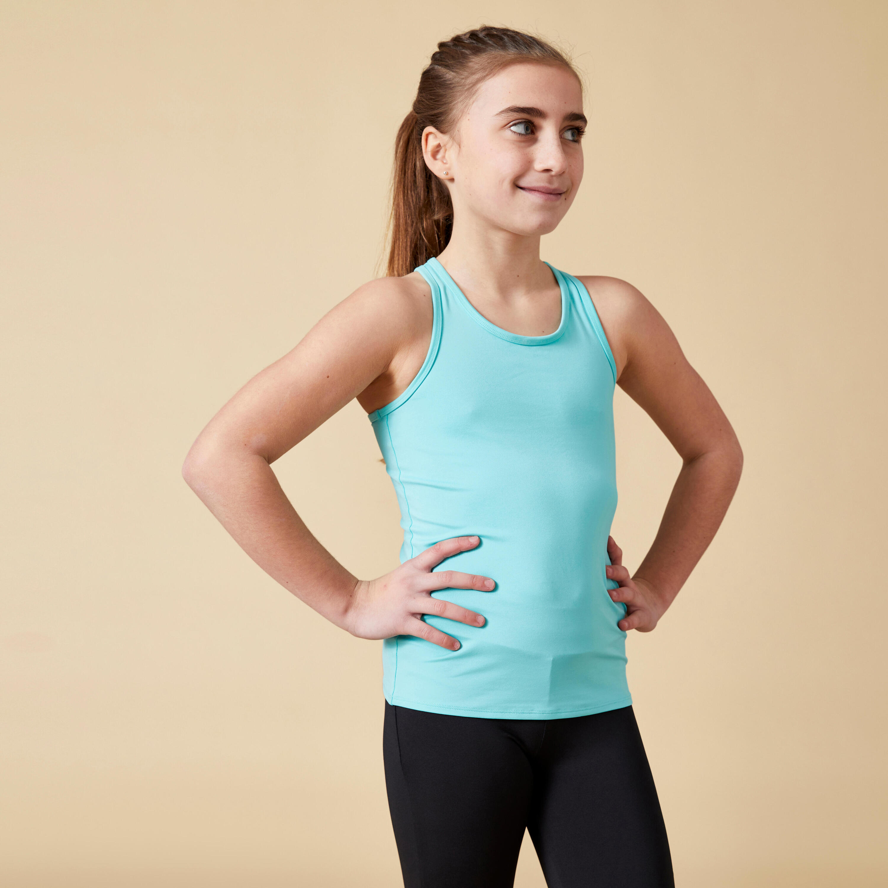 Girls' Muscle Back Gym Tank Top My Top - Turquoise 1/5