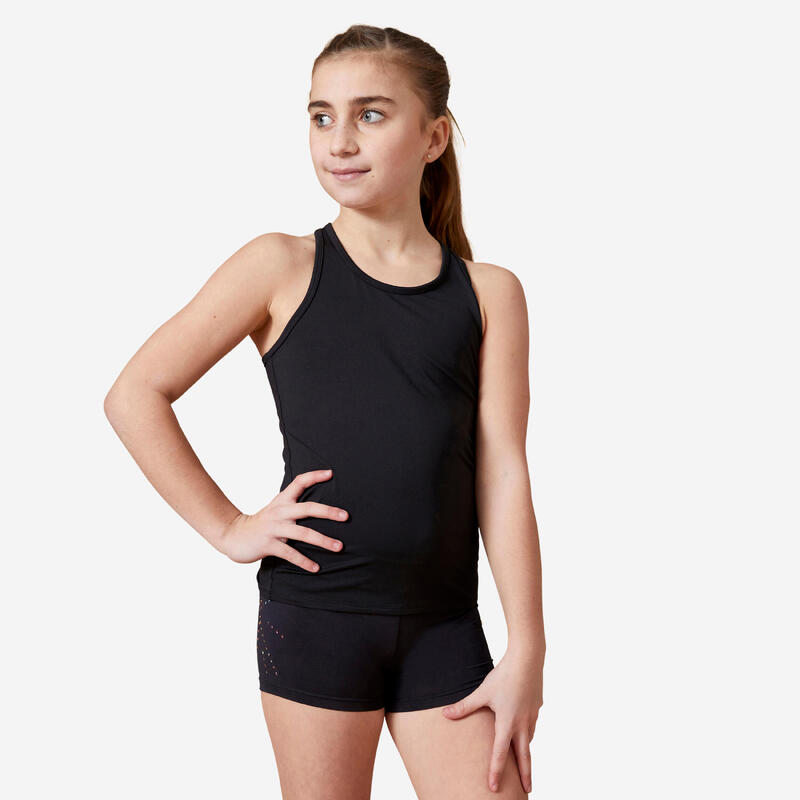 Camiseta Sin Mangas Gimnasia My Top Niña Negro Espalda Natación