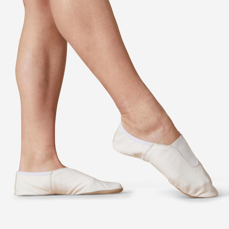 Chaussons gym fille et garçon en cuir blanc