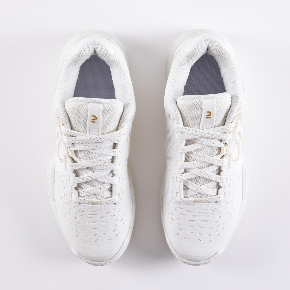 Women's MultiCourt Tennis Shoe Strong OffWhite/Gold Decathlon