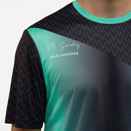 Camiseta de pádel manga corta transpirable Hombre 500 verde negro Maxi Sanchez